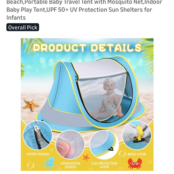 Baby Beach Blue Pop-Up Tent with Yellow Trim - Picture 6 of 6